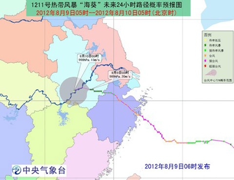 8月9日臺風海葵路徑