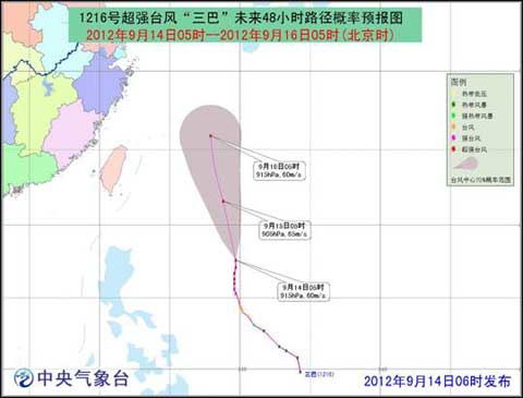 超強臺風(fēng)三巴風(fēng)力達(dá)到17級 16號臺風(fēng)三巴路徑向北偏西方向移動