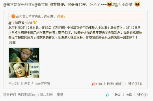 六小齡童病逝