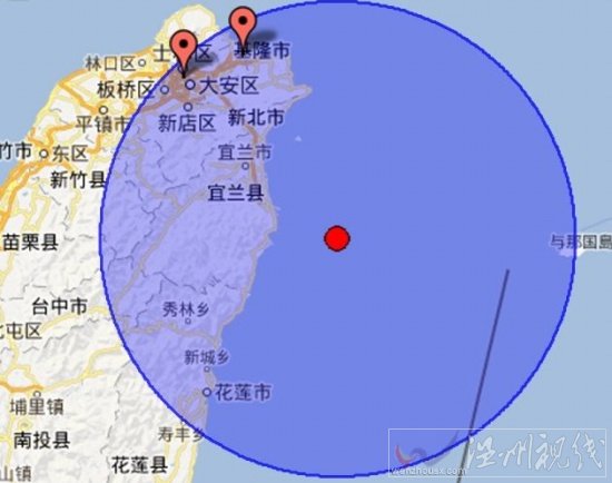 2013年3月6日臺灣宜蘭縣地震震中位置