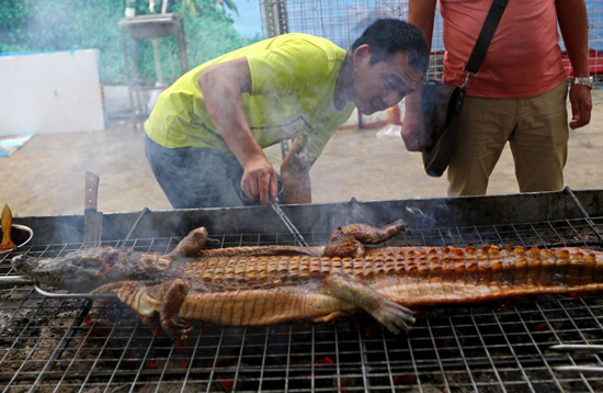 廣西南寧美食節生烤鱷魚