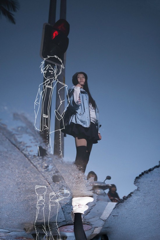 女孩約會二次元男友創意照片