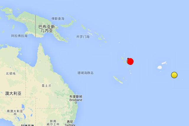 瓦努阿圖地震震中位置示意圖
