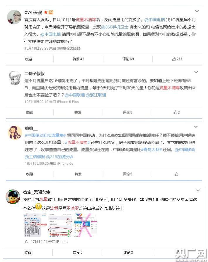 流量被指消耗快！網友吐槽不清零后9天用完30天的量(圖)