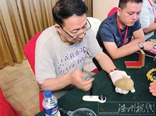 專家正在對夜明珠原石進(jìn)行鑒定