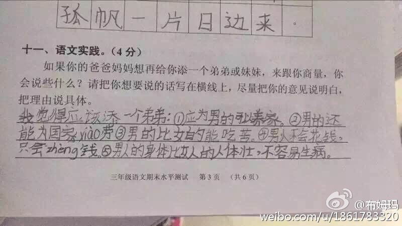 小學(xué)生二孩神回復(fù)