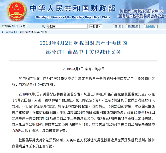 加征美國商品關稅
