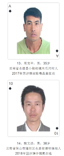 云南發(fā)撲克通緝令