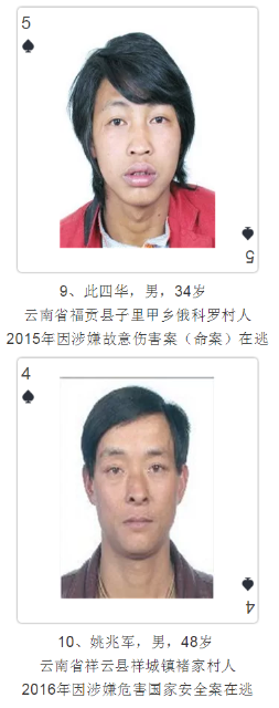 云南發(fā)撲克通緝令