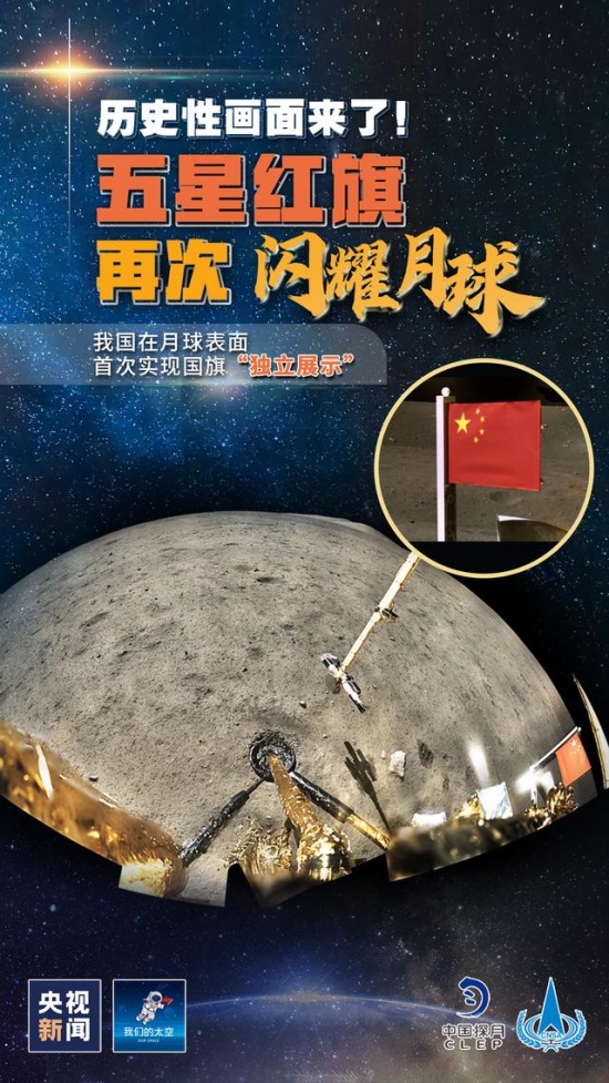 嫦娥五號月表國旗展示照片公布