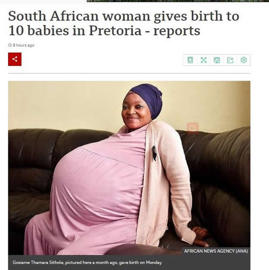 南非女子誕下十胞胎